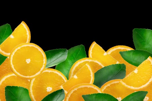 Fresh Sliced ​​oranges isolated over black background can put more text at a later.