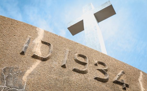 detail view on the Calvary of the sailors of the Pointe du Chatelet built in 1934 on the island of Yeu, France