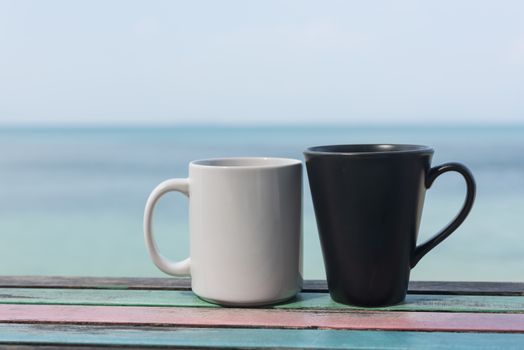 Couple coffee cup on vintage table