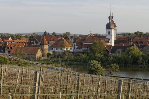 the city Prichsenstadt - Bavaria - Germany - City Tower and church - smalest city in Bavaria