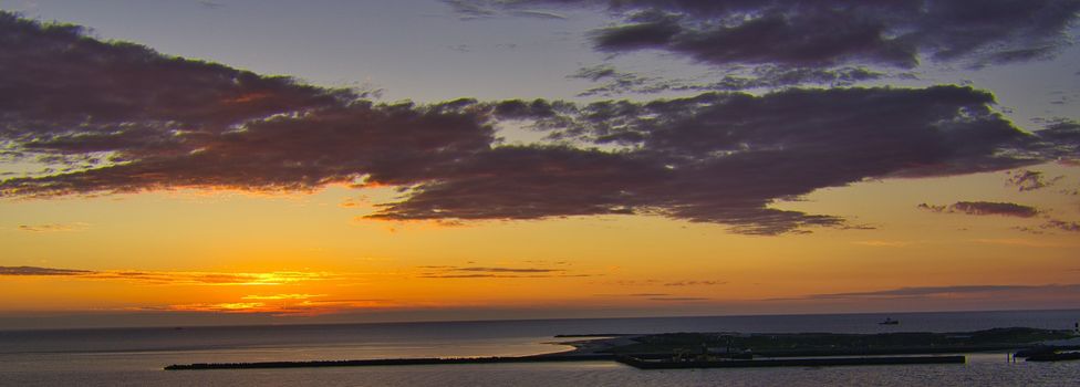 Heligoland - look on the island dune - sunrise over the sea