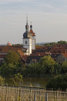 the city Prichsenstadt - Bavaria - Germany - City Tower and church - smalest city in Bavaria