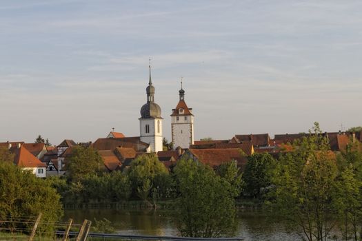 the city Prichsenstadt - Bavaria - Germany - City Tower and church - smalest city in Bavaria
