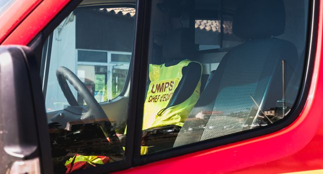 Saint Gilles Croix de Vie, France - October 19, 2018: ambulance unit Mobile First Aid (UMPS) on an event on a fall day