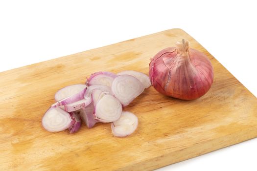 Sliced and Chopped Fresh Shallots on a white background.