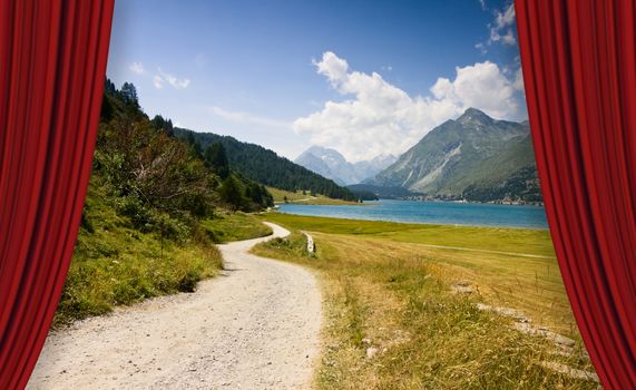 Country road around Sils Lake on upper Engadine Valley (Switzerland - Europe) - concept image.
