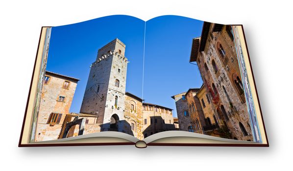 Medieval buildings of San Gimignano (Tuscany - Italy) - 3D render of an opened photo book isolated on white background - I'm the copyright owner of the images used in this 3D render.