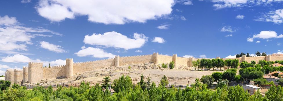 View walls of Avila city in Spain.