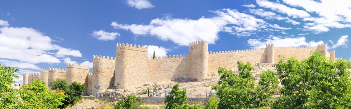 View walls of Avila city in Spain.