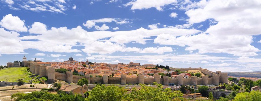 View walls of Avila city in Spain.