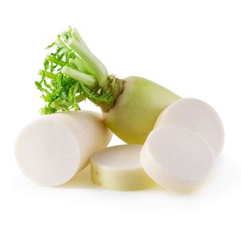 Daikon radishes isolated on a white background.