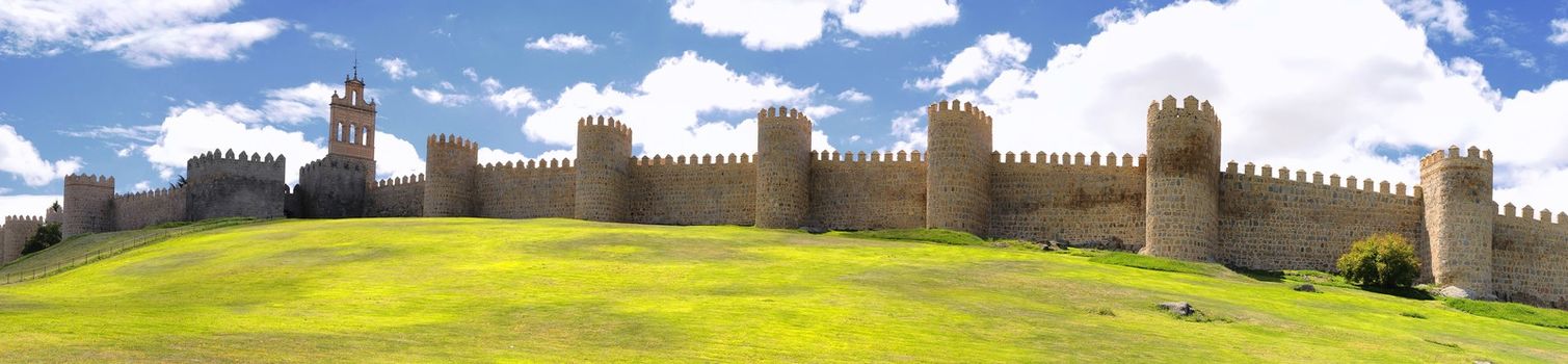 View walls of Avila city in Spain.