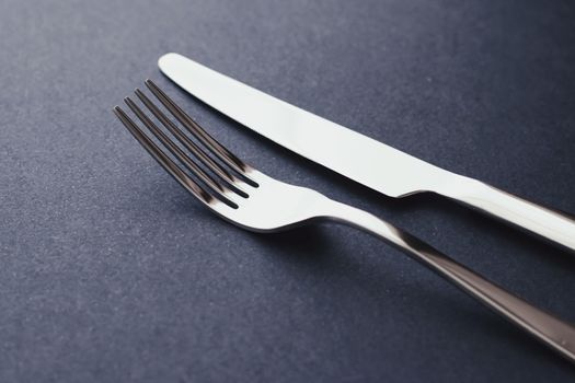 Fork and knife, silver cutlery for table decor, minimalistic design and diet concept