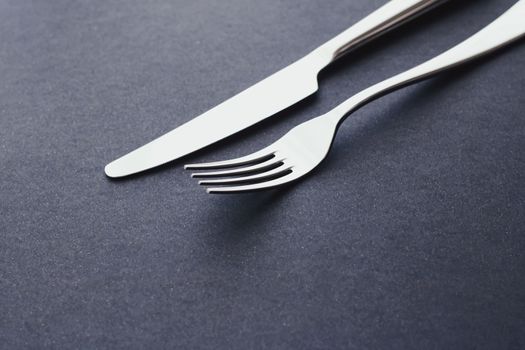 Fork and knife, silver cutlery for table decor, minimalistic design and diet concept