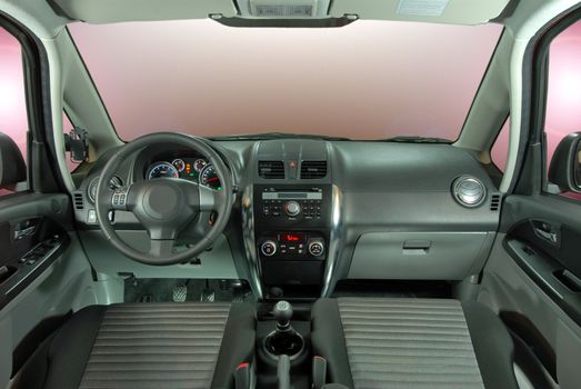 the inside of the passenger car, front view