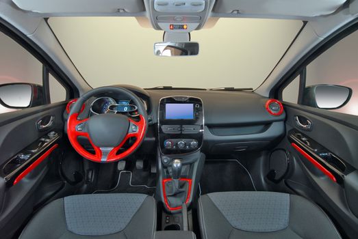 the inside of the passenger car, front view