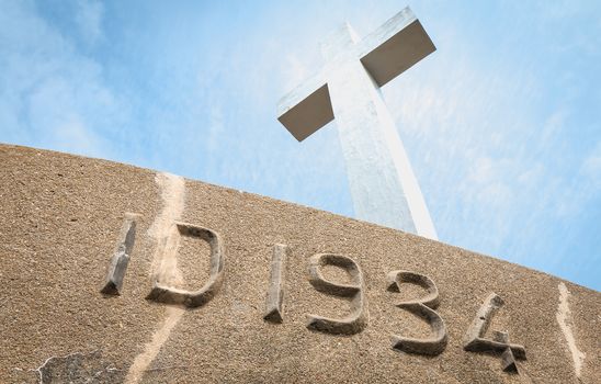 detail view on the Calvary of the sailors of the Pointe du Chatelet built in 1934 on the island of Yeu, France