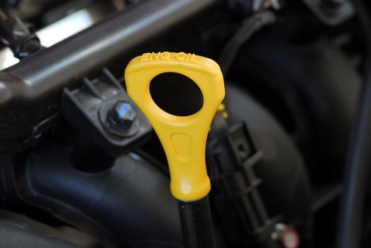 Check the oil level in engine close up