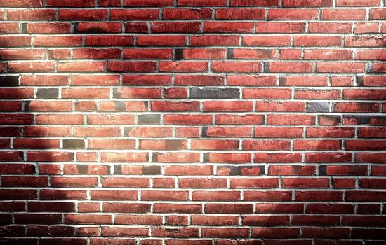 Aged and weathered brick wall textures with bright spotlight illumination