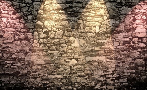 Aged and weathered brick wall textures with bright spotlight illumination