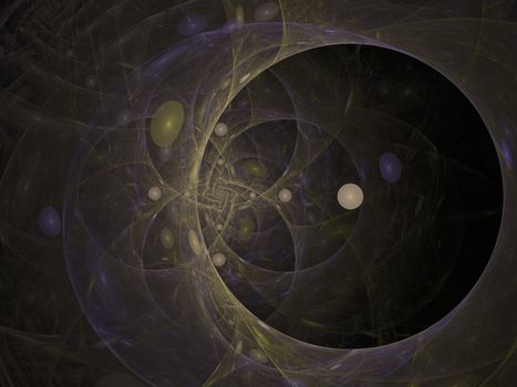 Composition of bubbles and circles and fractal elements with metaphorical relationship to space, science and modern technology.