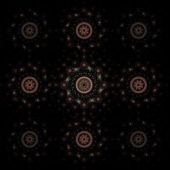 Dark blue fractal mandala on black background. Crazy abstract fractal shapes with kaleidoscopical pattern