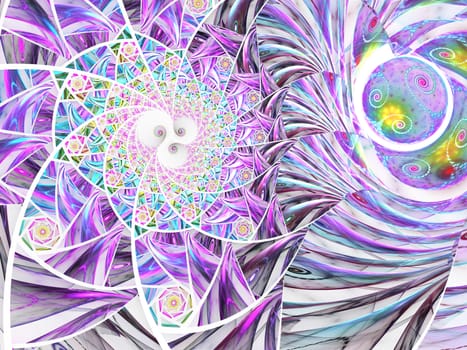 An abstract computer generated modern fractal design on white background. Abstract fractal color texture. Digital art. Abstract Form & Colors. Abstract fractal element pattern for your design. The reunion of two worlds. Mosaic pattern
