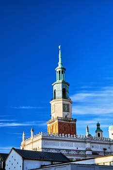 the tower of the Renaissance town hall on the market square in Poznan