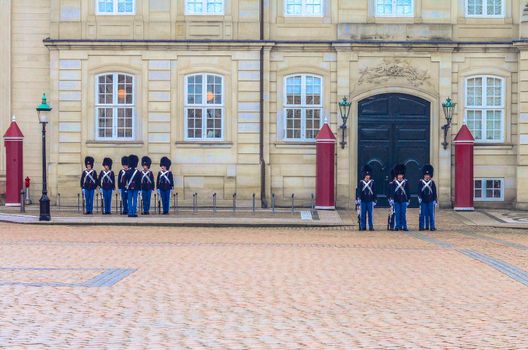 Honor guard at the Royal Palace Amalienborg. Copenhagen, Denmark