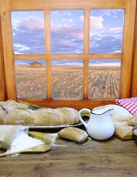 Ingredients on the table of the bakery.