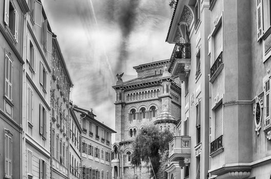 The picturesque architecture of the buildings in Monaco City, aka Le Rocher or The Rock, Principality of Monaco