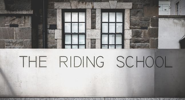 Dublin, Ireland - February 13, 2019: Architectural detail of the riding school near the National Museum on a winter day