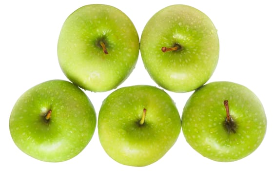 Green apple stack top view isolated on a white background.