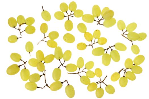 Ripe bunch of green grapes isolated on a white background.
