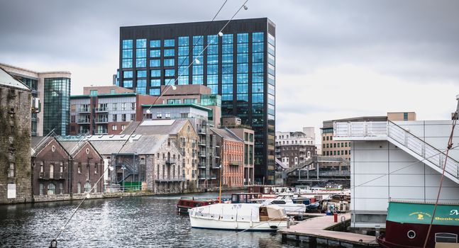 Dublin, Ireland - February 12, 2019: View of the Google headquarters in Ireland Google Dock in its street atmosphere on a winter day