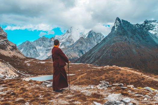 Colorful in autumn forest and snow mountain at Yading nature reserve, The last Shangri la