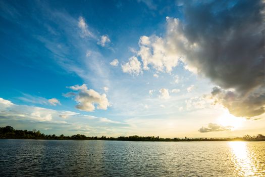 colorful dramatic sky with cloud at sunset