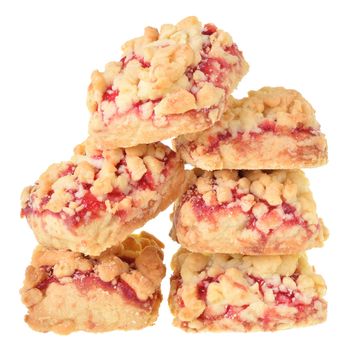 Homemade shortbread cookies with berry jam isolated on white background.