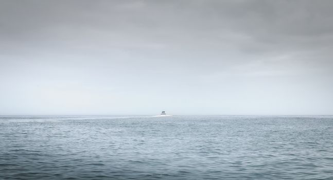 Port Joinville, France - September 18, 2018: Shuttle ferry boat leaving Port Joinville Yeu Island on a summer day