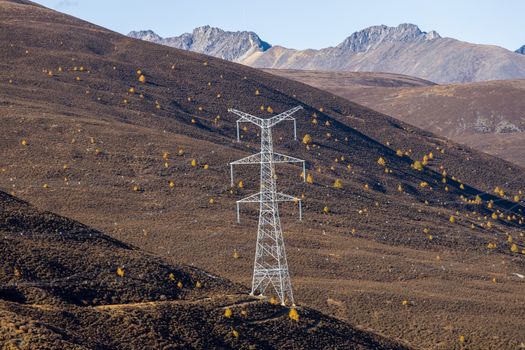 silhouette of high voltage electrical pole structure