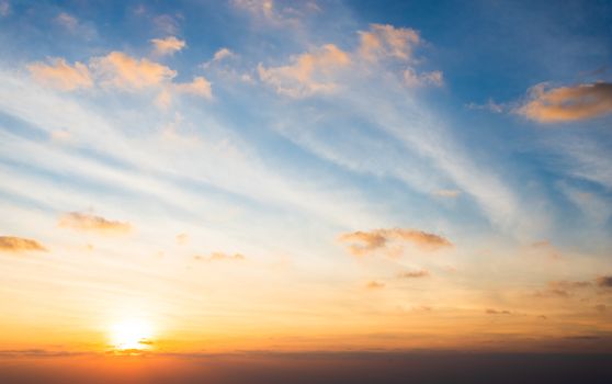 colorful dramatic sky with cloud at sunset