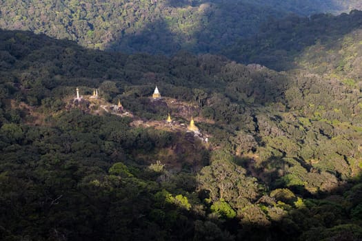 Mulayit Taung golden light of the morning sun and the mist covered on Mount Mulayit,Myanmar