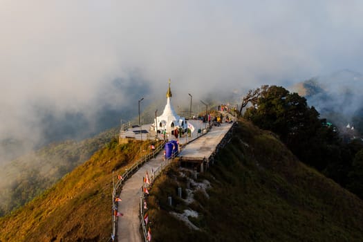 Mulayit Taung golden light of the morning sun and the mist covered on Mount Mulayit,Myanmar