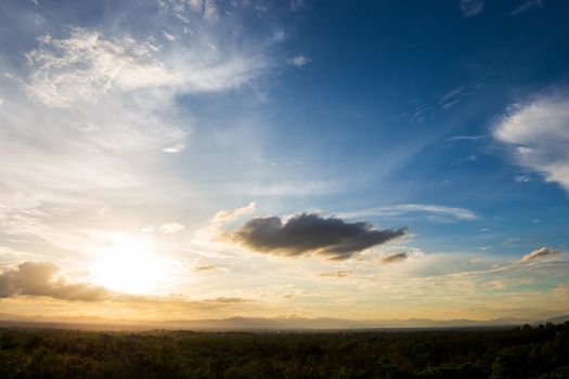 colorful dramatic sky with cloud at sunset