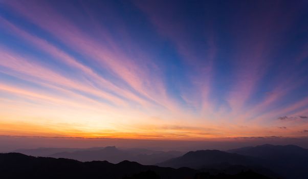 colorful dramatic sky with cloud at sunset