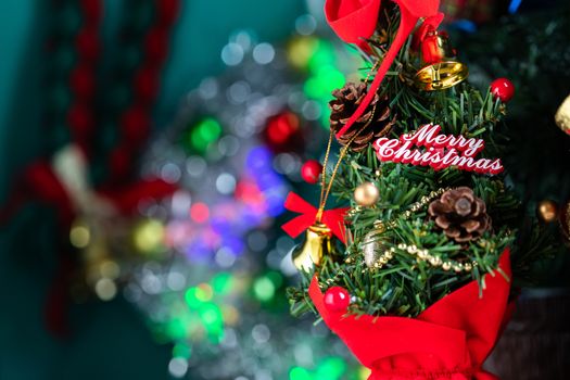 Christmas Background Of Defocused Lights With Decorated Tree