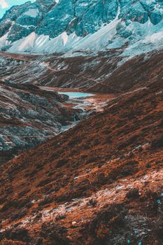 Colorful in autumn forest and snow mountain at Yading nature reserve, The last Shangri la