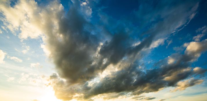 colorful dramatic sky with cloud at sunset