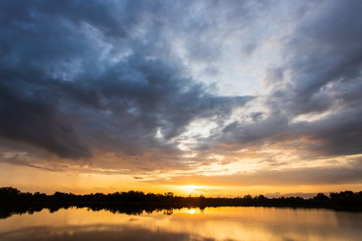 colorful dramatic sky with cloud at sunset