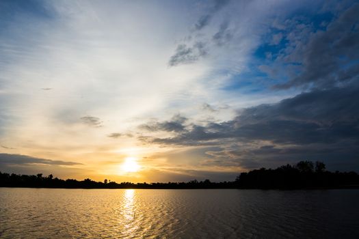 colorful dramatic sky with cloud at sunset